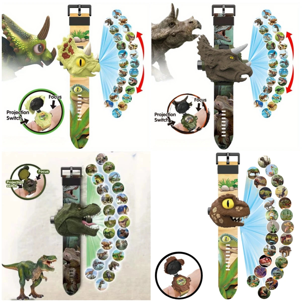 Stylish 3D Children's Dinosaur Electronic Watch Boys Projection Watches 24 Projection Patterns Boys Girls Birthday Gift