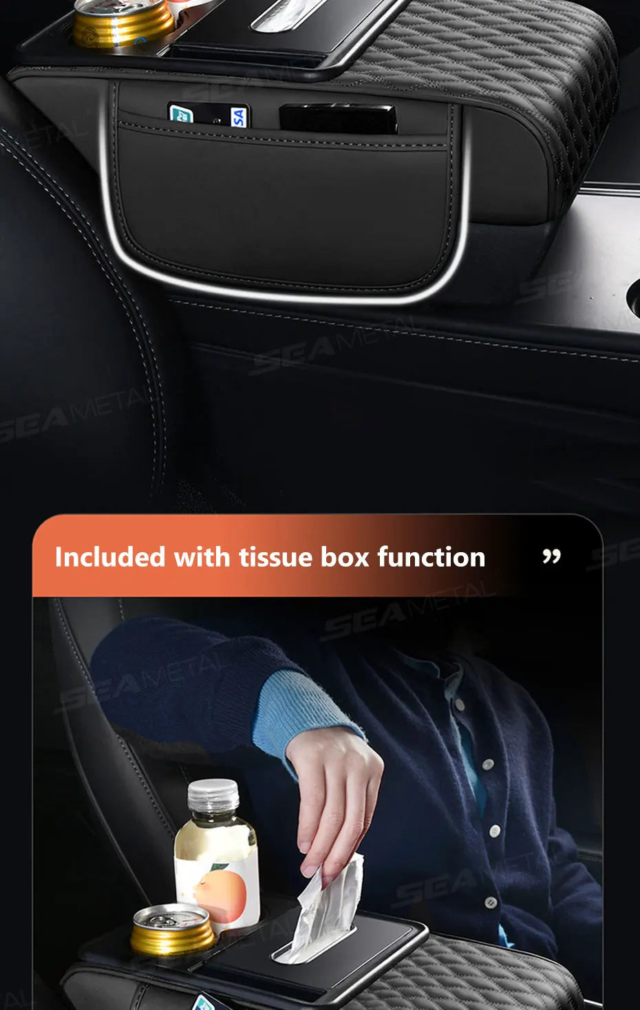 BLALION Car Armrest Box Thicken Height Pad Arm Rest Cushion with Tissue Box Cup Holder Memory Cotton Elbow Support Height Pad