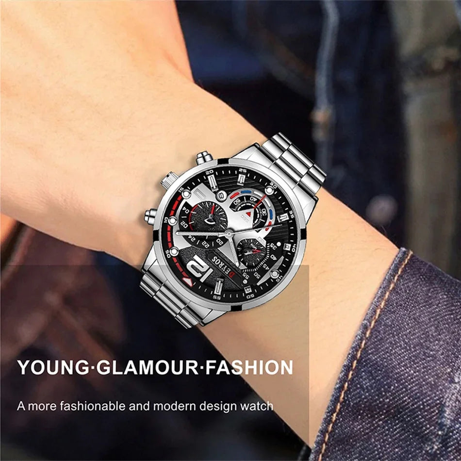 Men Luxury Watches Male Gold Bracelet Stainless Steel Quartz Calendar Watch Business Luminous Clock