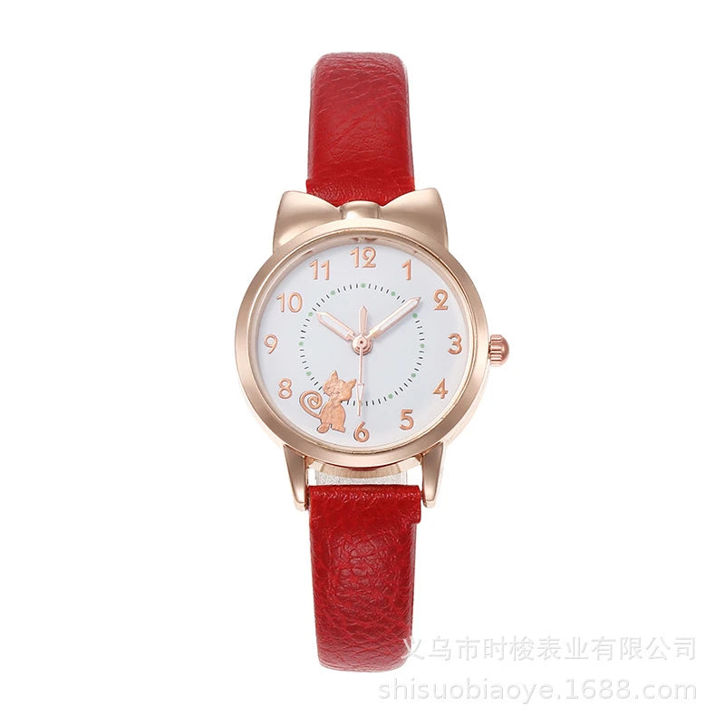 Fashion Women's Quartz Watch PU Leather Strap Student Cute Cartoon Girl WatchesJewlery Set NO BOX