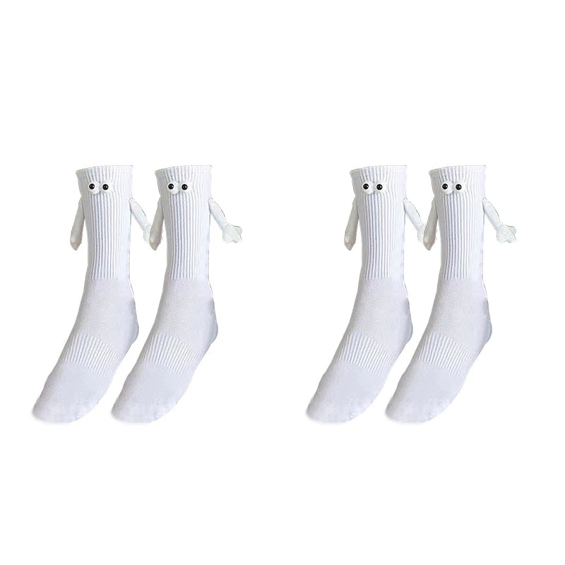 2 Pairs Hand Holding Socks Medium Tube Socks Men And Women's Trend Personalized Magnetic Suction Black And White Couple Socks