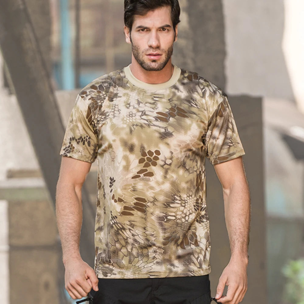 Men Casual Short Sleeve Tactical T Shirts Camouflage T-Shirt Quick Dry Outdoor Gym Top Tees Cargo T Shirt Male Clothing