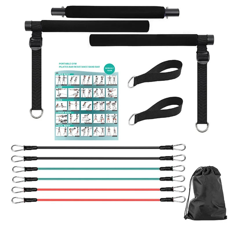 Resistance Band Portable Pilates Stick For Home Fitness, Full Body Exercise, Chest Expansion, Back Training, And Body Stretching