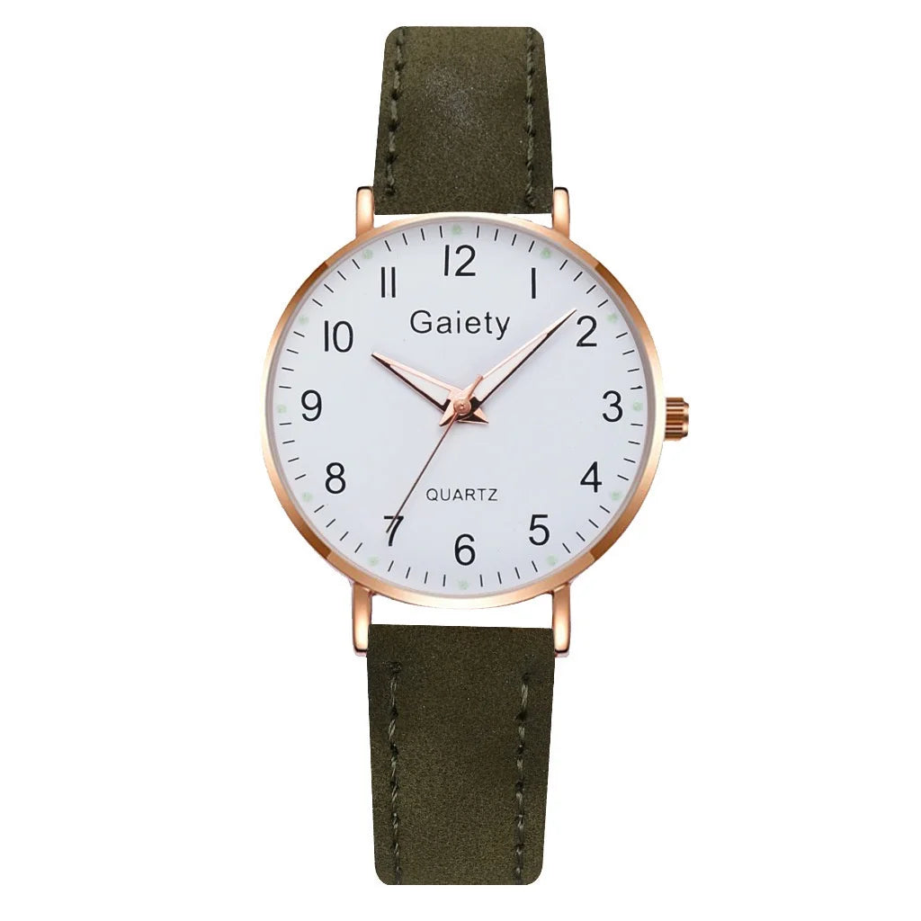 Women's Fashion Simple Glow Leather Watch Strap Quartz Watches Free Two Piece Bracelet Set No Box