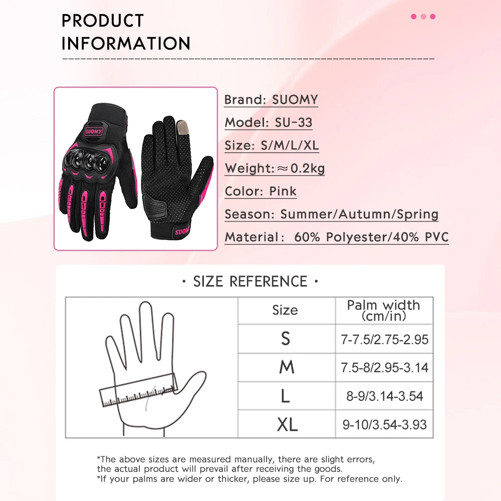 Suomy Lady Pink Motorcycle Gloves Summer Women Breathable Motocross Racing Gloves Motorbike Bicycle Cycling Moto Gloves Female