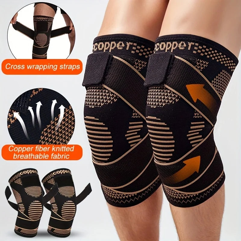 1Pc Sports Copper Ion Strap Knee Pads Non-slip Knitted Nylon Knee Pads Fitness Jump Rope Basketball Running Gear Men Women