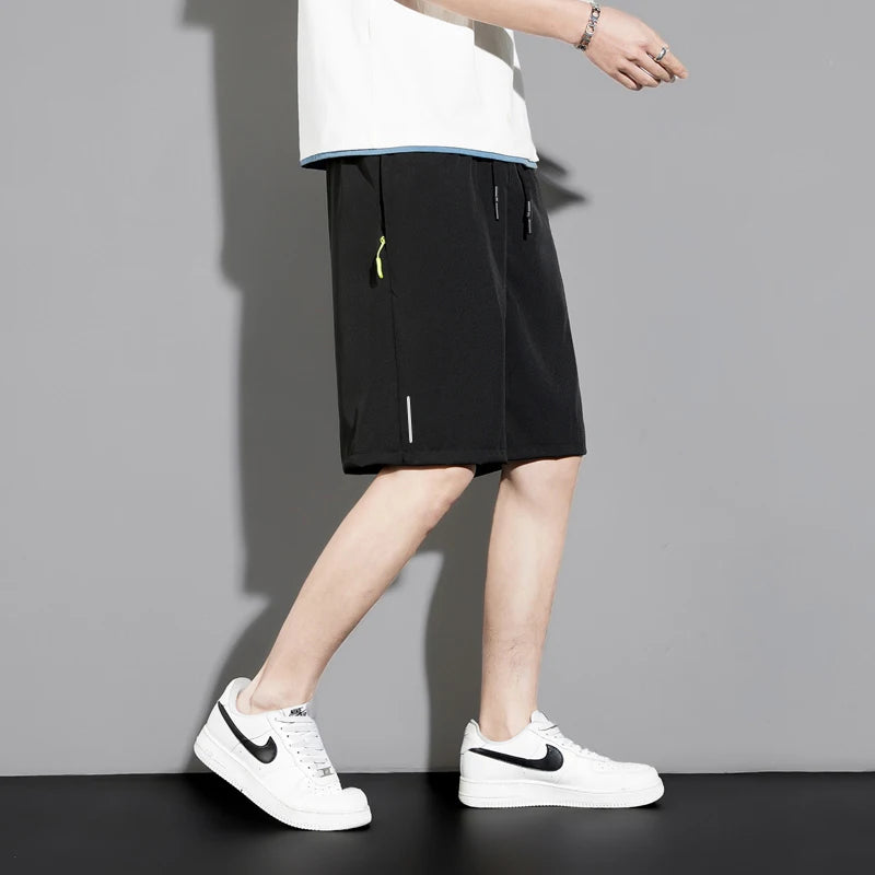 Summer thin style men's shorts reflective vertical strip ice quick-dry stretch casual pants