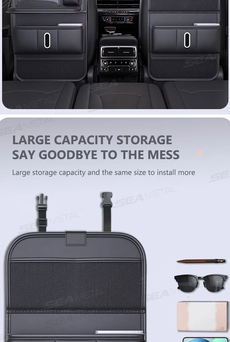 BLALION Car Seat Back Organizer with Foldable Table Tray Cup/Tissue Holder Storage Pocket Anti-Kick Pad Interior Accessories