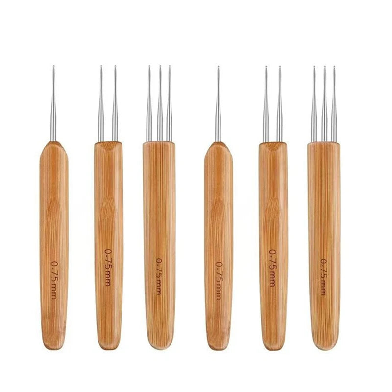 6 pieces 0.5/0.75MM needle crochet hooks set Bamboo handle hair braiding tools dreadlocks hair crocheting needles set