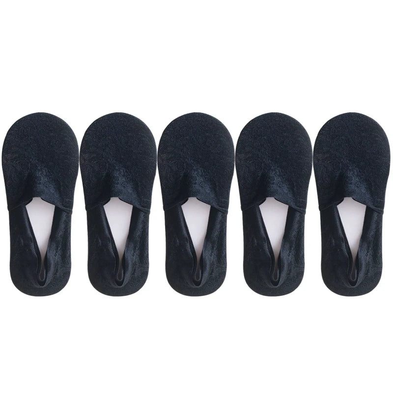 5 Pairs/Lot Socks Women's Fashion Lace Flower Summer Invisible Short No-Show Foot Ankle Set Antiskid White Boat Sock
