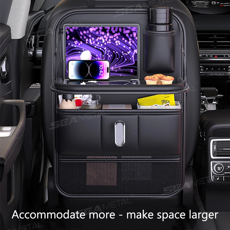 BLALION Car Seat Back Organizer with Foldable Table Tray Cup/Tissue Holder Storage Pocket Anti-Kick Pad Interior Accessories