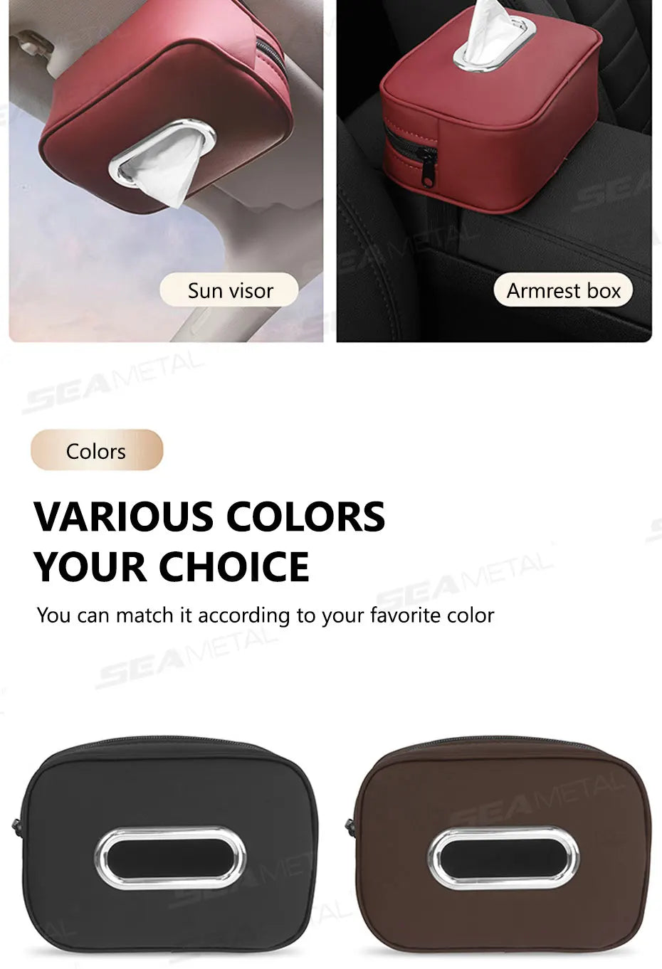 BLALION Car Tissue Box Holder Nappa Leather Car Center Console Armrest Napkin Box Sun Visor Backseat Tissue Case with Fix Strap
