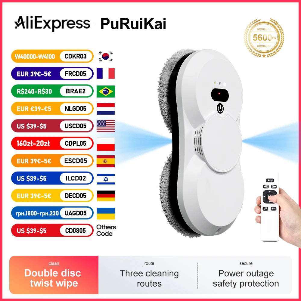 PuRuiKai robot electric automatic window cleaning Robotic vacuum cleaner, with remote control, two-way automatic spray