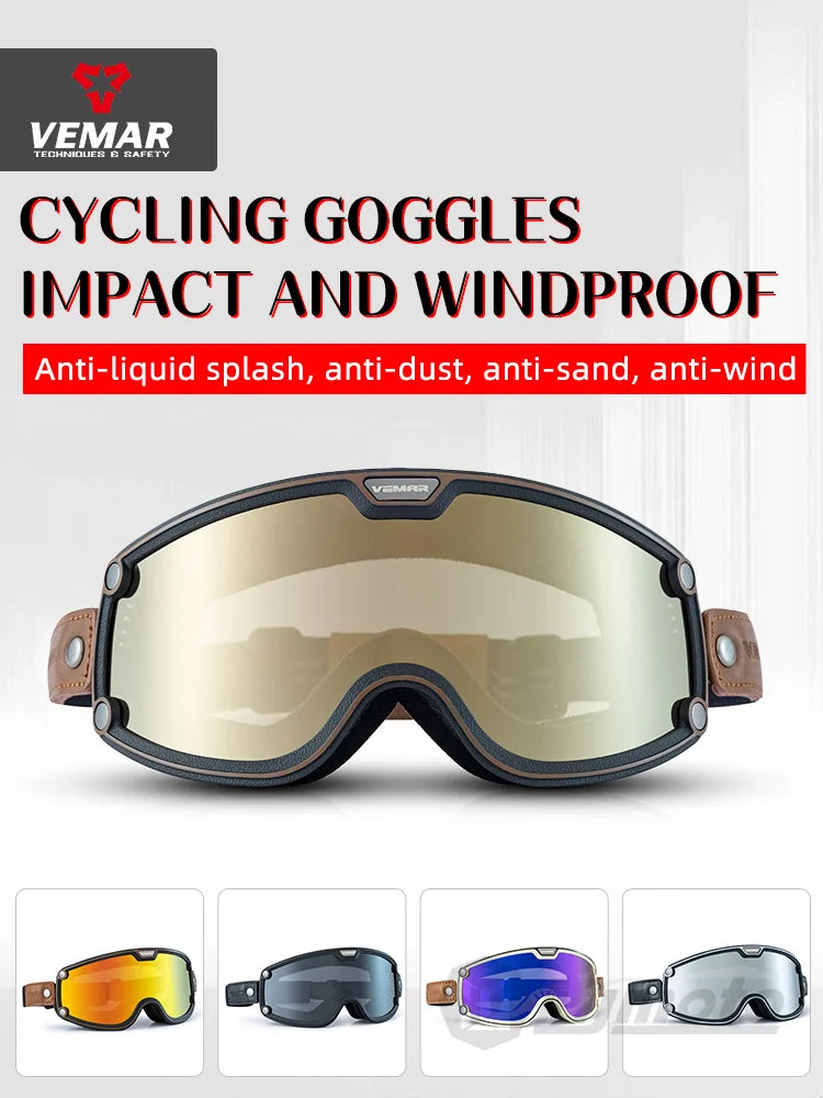 VEMAR Retro Motorcycle Goggles Windproof Anti-fog Glasses For Motorcycle Helmet Moto Sports Cycling Cafe Racer Chopper Goggles