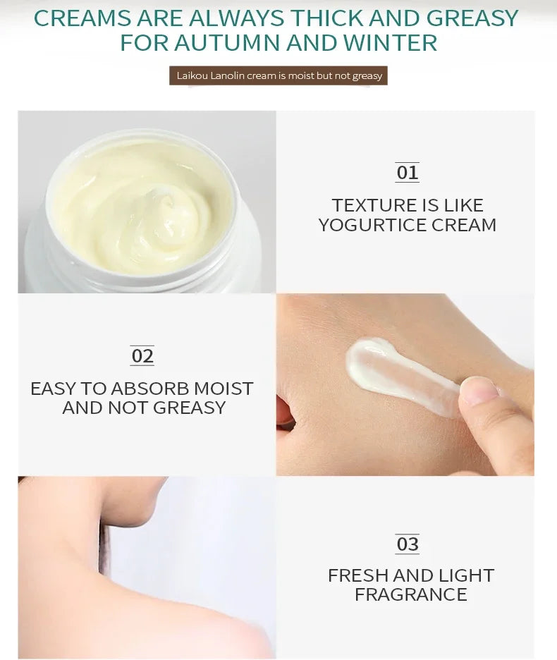 LAIKOU Australian Lanolin Oil Cream Moisturizing Nourishing Oil Controlling Skincare Face Cream, Making Skin Smooth and Elastic