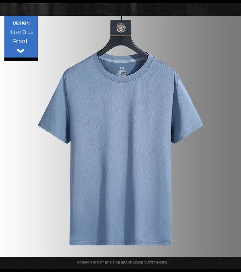 NASA GISS Bull Running Capacity Round Neck Mesh Ice Silk Short Sleeve T-shirt for Men's Summer Thin Loose Sports Quick Drying Br