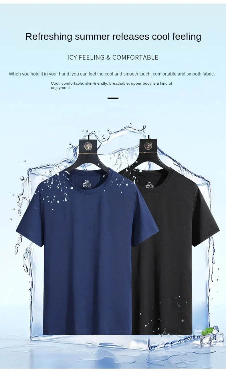 NASA GISS Bull Running Capacity Round Neck Mesh Ice Silk Short Sleeve T-shirt for Men's Summer Thin Loose Sports Quick Drying Br
