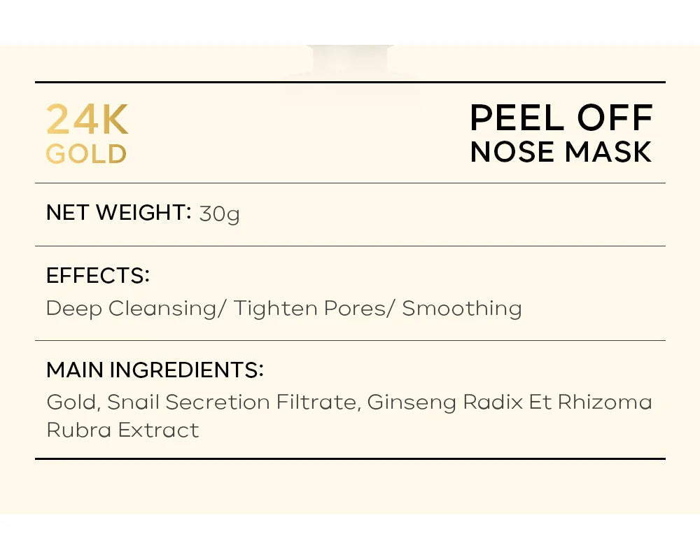 24K Gold Blackhead Remove Mask Peel Nasal Strips Deep Cleansing Shrink Pore Nose Black Head Remove Even Skin Tone 30g