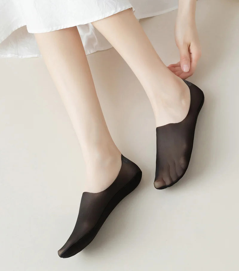 5 Pairs/Lot Socks Women's Summer Ultra-thin Invisible Low Cut Silicone Anti-slip Mesh No Show Ice Silk Solid Boat Socks