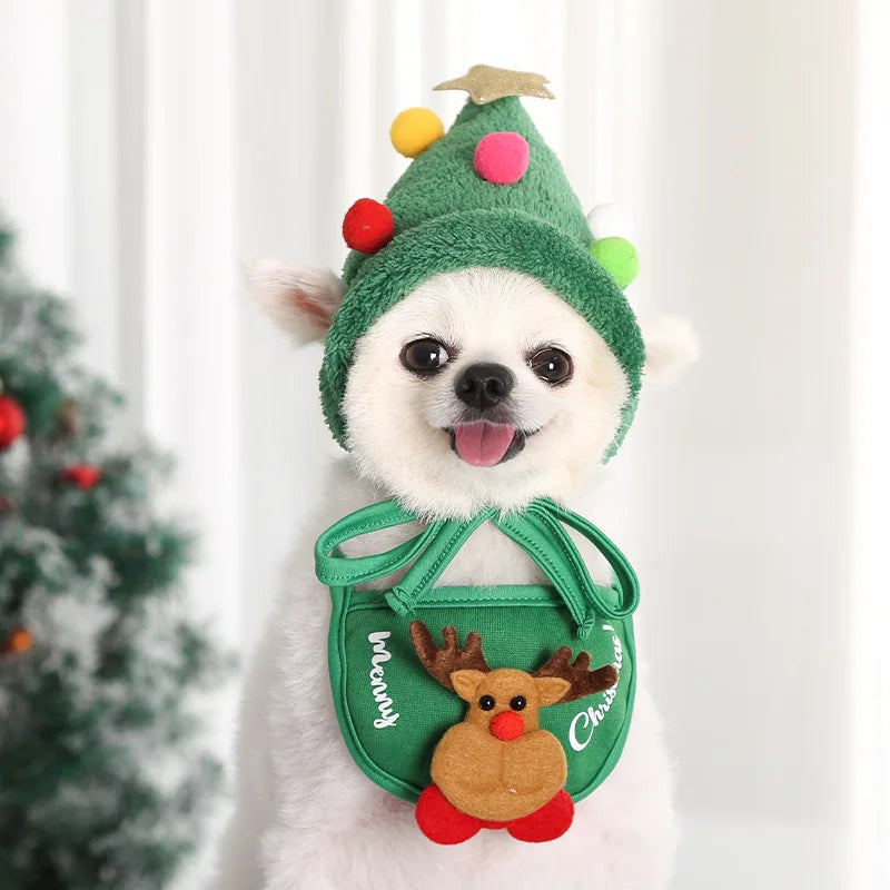 Christmas Pet Hat Cute Cartoon Antlers Saliva Towel for Dog Cat Dress Up Supplies Scarf Autumn and Winter Clothes Pet Accessory