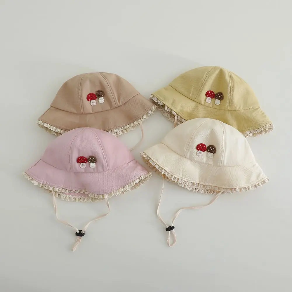 Panama Summer Small Mushroom Baby Bucket Hat for Girls Cotton Toddler Sun Cap Children Beach Sun Hat Kids UV Protection Cap