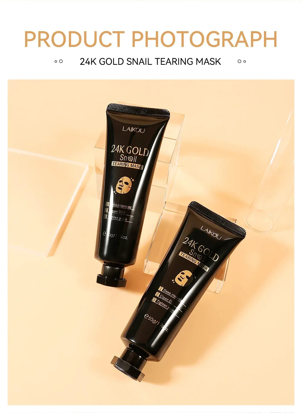 Laikou Peel Off 24K Gold Snail Collagen Mask Reduce Blackheads Deep Cleaning Oil-Control Shrink Pores Hydrating Smooth Face Care