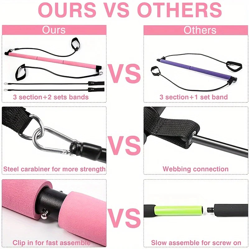 Resistance Band Portable Pilates Stick For Home Fitness, Full Body Exercise, Chest Expansion, Back Training, And Body Stretching