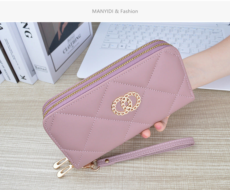 New Wallet Women's Long Double Zipper Large Capacity Handbag Mom's Fashion Simple Double Layer Wallet Mobile Case