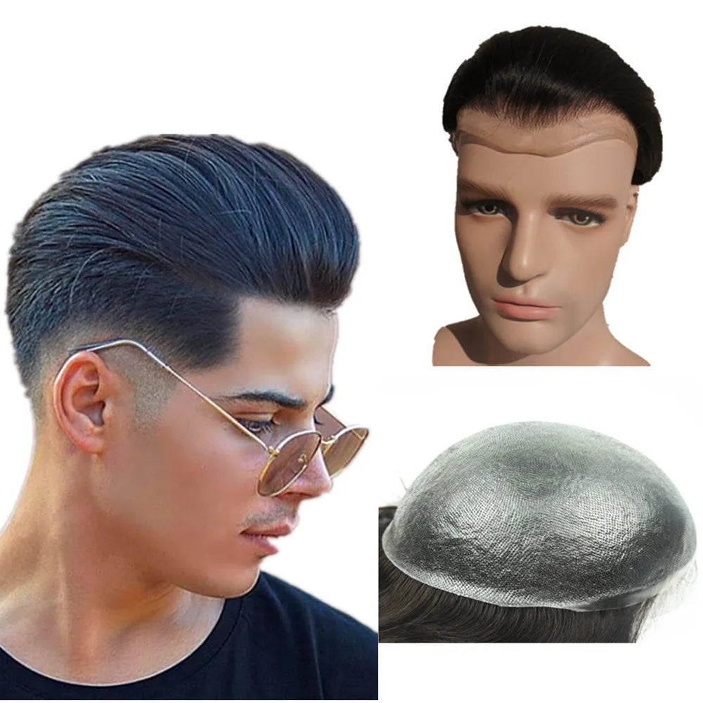 Toupee for Men 0.04mm Thin Skin PU Human Hair Prosthesis and Hair Units Hair Replacement System base 10*8