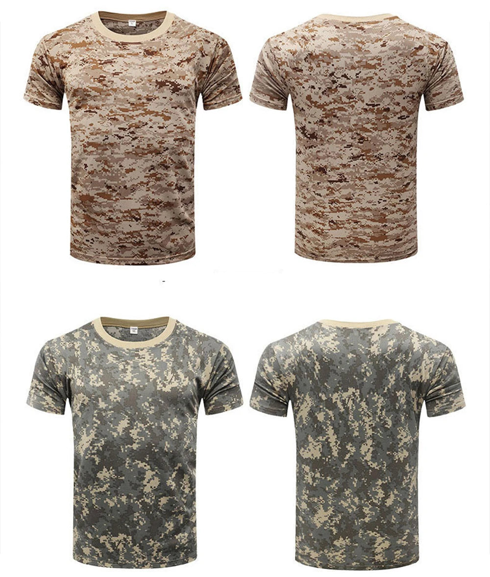 Men Casual Short Sleeve Tactical T Shirts Camouflage T-Shirt Quick Dry Outdoor Gym Top Tees Cargo T Shirt Male Clothing