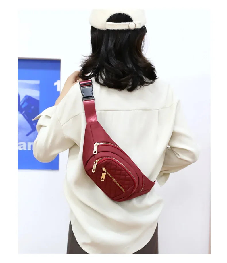 Simple Nylon Waist Bag, Multi Zipper Chest Bag, Casual Crossbody Fanny Pack For Outdoor Sport Running Hiking Cycling