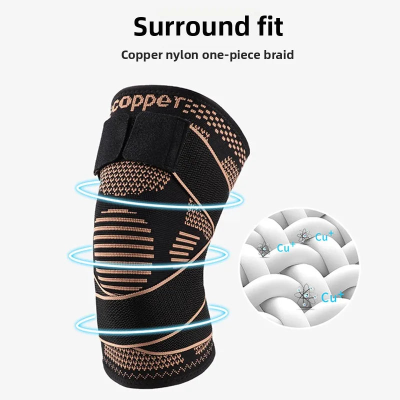 1Pc Sports Copper Ion Strap Knee Pads Non-slip Knitted Nylon Knee Pads Fitness Jump Rope Basketball Running Gear Men Women