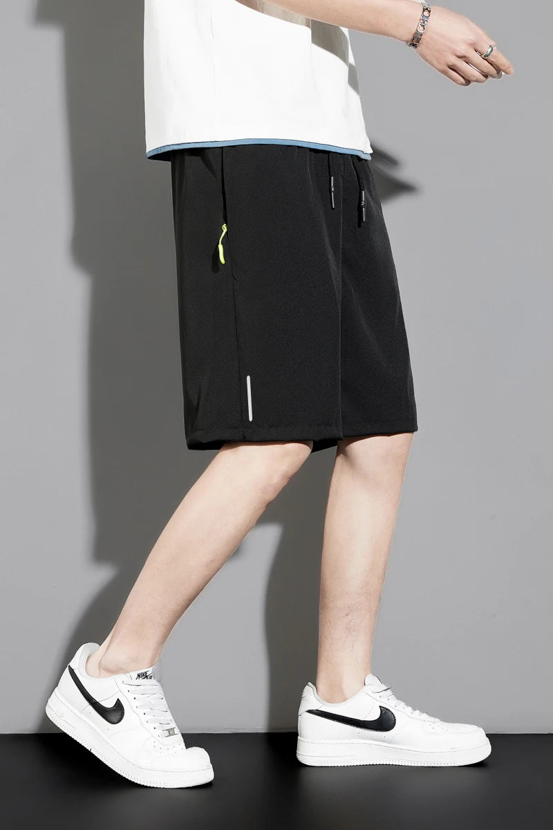 Summer thin style men's shorts reflective vertical strip ice quick-dry stretch casual pants