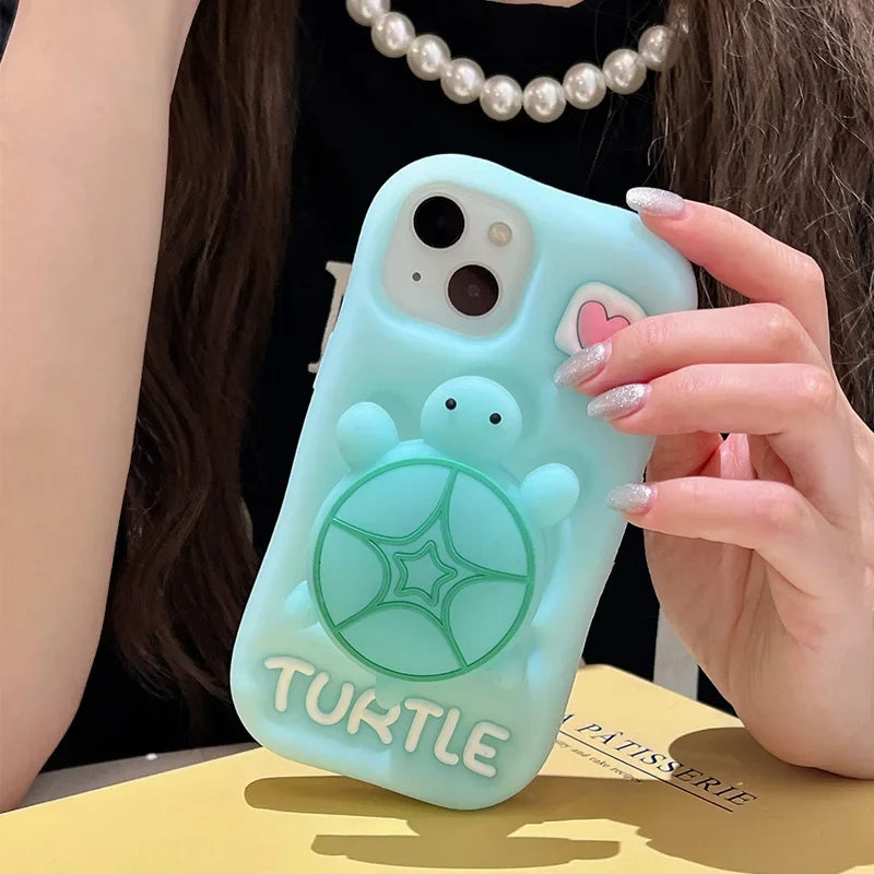 Creative and Cute Turtle Silicone Phone Case Suitable for iPhone 11 12 13 14 15 Pro Max Plus Female Style 3D Cartoon Phone Case