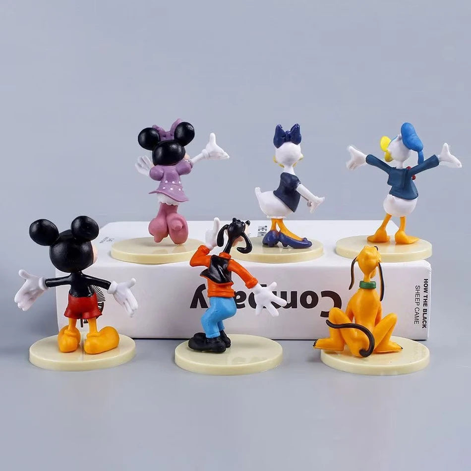 6Pcs/Set Disney Cartoon Action Figure Doll Anime Mickey Mouse Minnie Donald Character Model Toy Car Decoration Kids Xmas Gifts