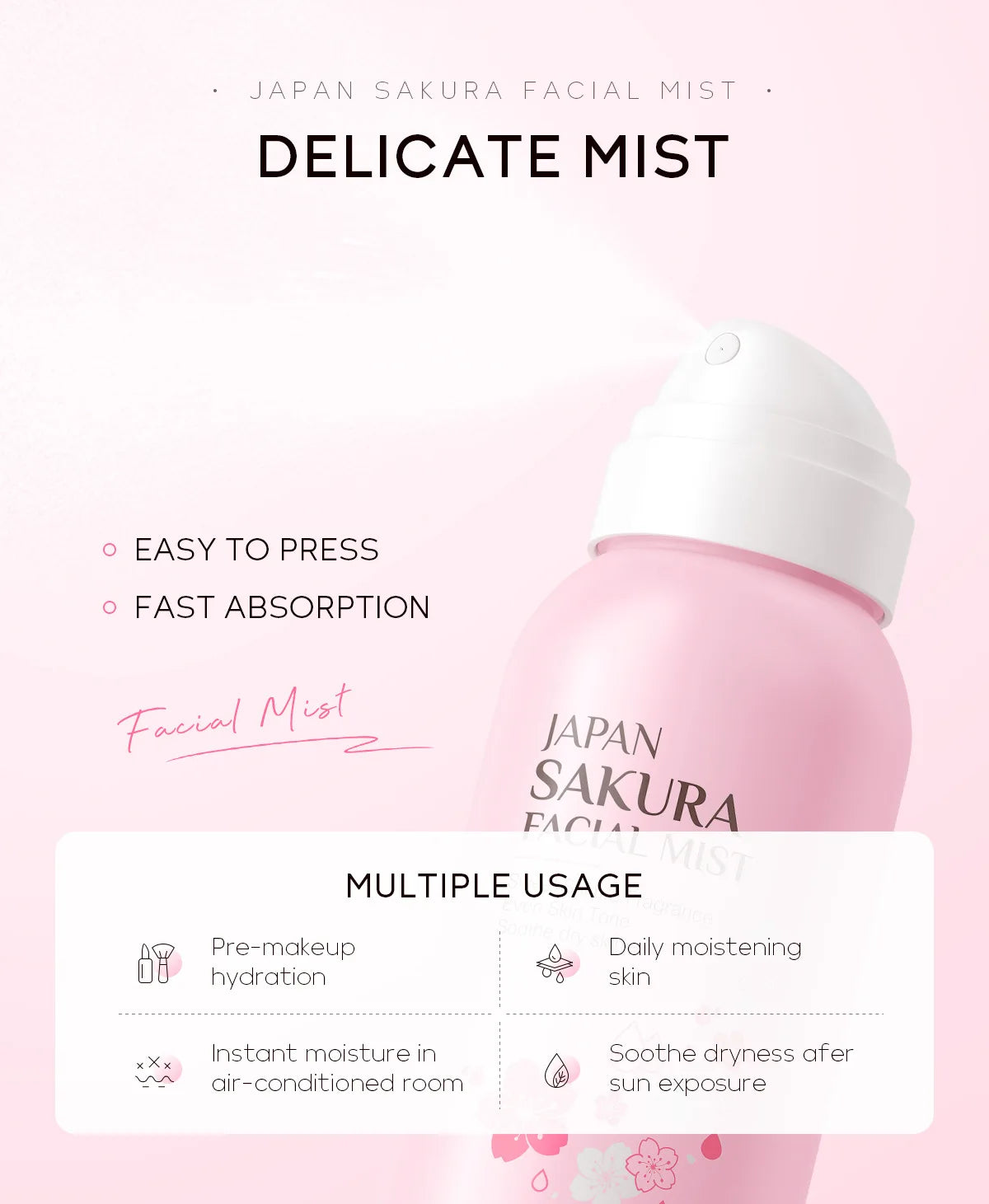 LAIKOU Sakura Facial Mist Toner Hydrating Moisturize Gentle Repair Brightening Skin Improve Glow Serum Toner Spray 100ml