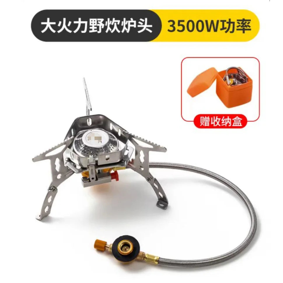 Outdoor three-head stove camping portable folding cassette stove mini gas camping windproof fierce fire stove