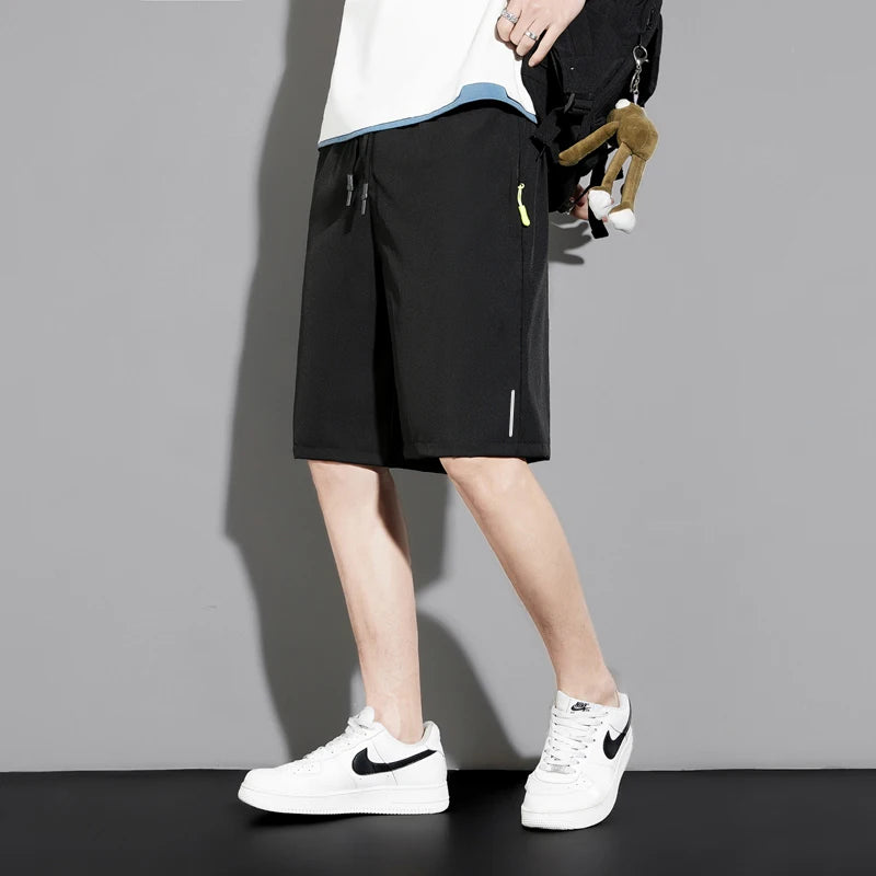 Summer thin style men's shorts reflective vertical strip ice quick-dry stretch casual pants