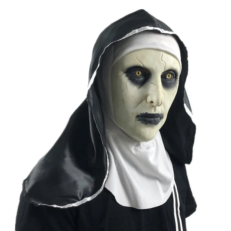 The Horror Scary Nun Latex Mask w/Headscarf Valak Cosplay for Halloween Costume