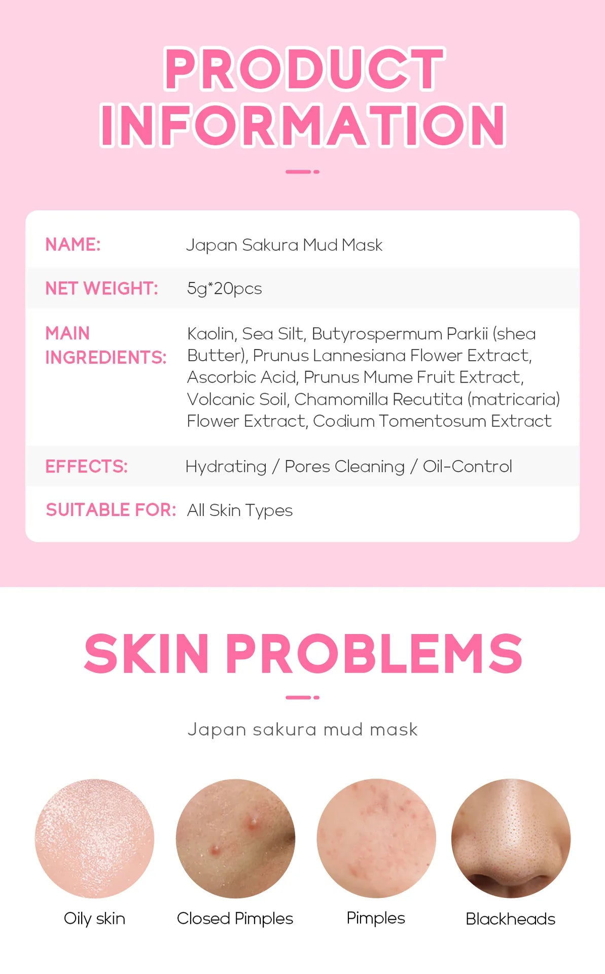 LAIKOU Japan Sakura Solid Mask Deep Cleansing Oil Control Balance Antioxidan Shrink Pores Remove Blackheads Mud Mask 5g