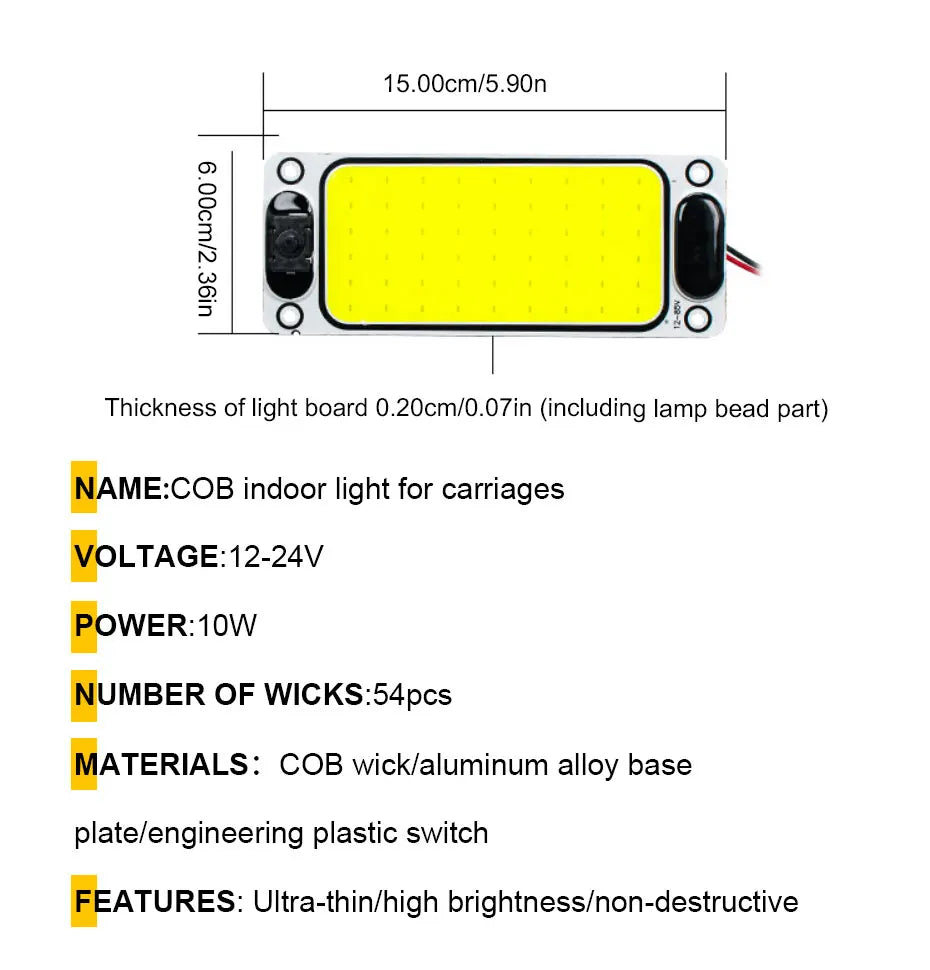 BLALION LED Car COB Light Interior Readling Lamp for Truck Van Boat Dome Lights High Brightness Panel Bulb with Switch 12V-24V