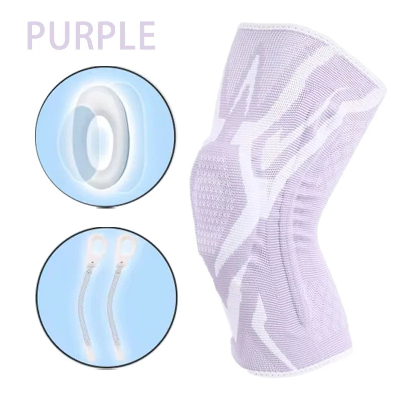 1 Piece Knee Brace Silicone Pads Spring Support High Elastic Breathable Knee Sleeves Protect Meniscus Basketball Sports Guard