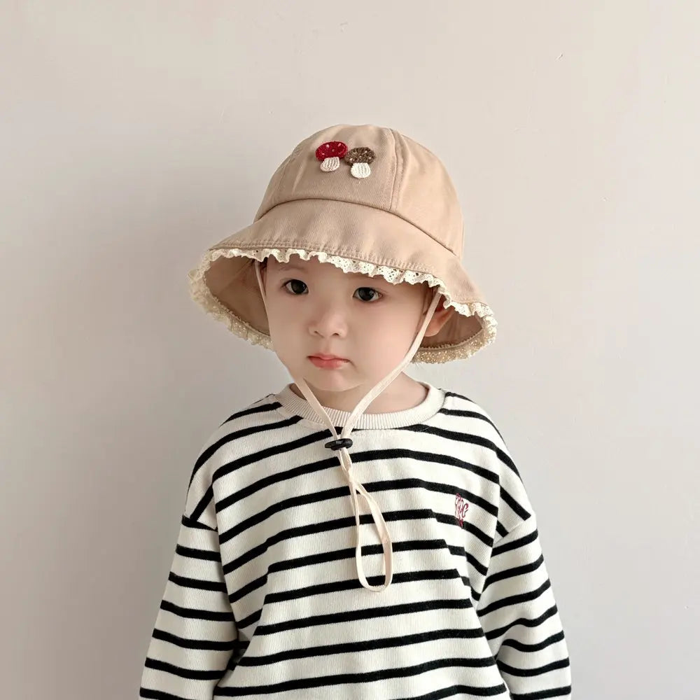 Panama Summer Small Mushroom Baby Bucket Hat for Girls Cotton Toddler Sun Cap Children Beach Sun Hat Kids UV Protection Cap