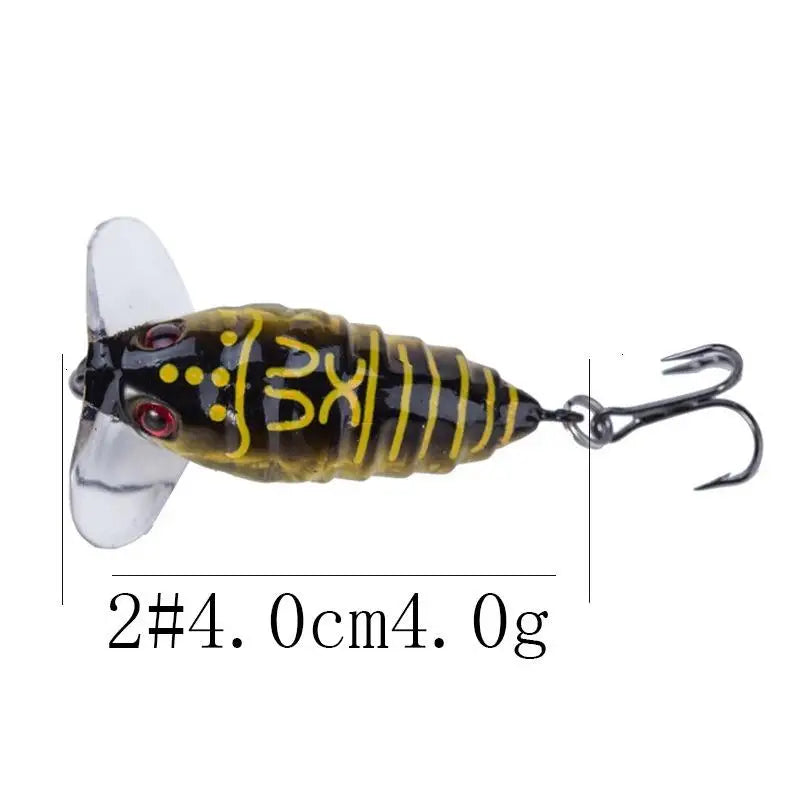 2PCS Fishing Lure High Quality Insect Artificial Bait Floating Popper Topwater Stomach Cicada