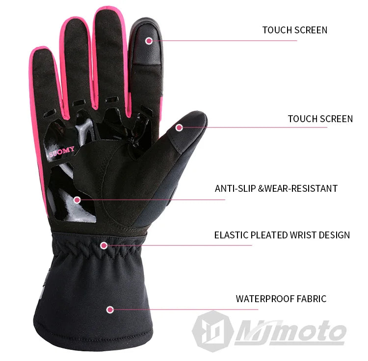 Suomy Winter Warm Motorcycle Gloves Windproof Waterproof Female Motorbike Riding Gloves Women Pink Motocross Moto Guantes