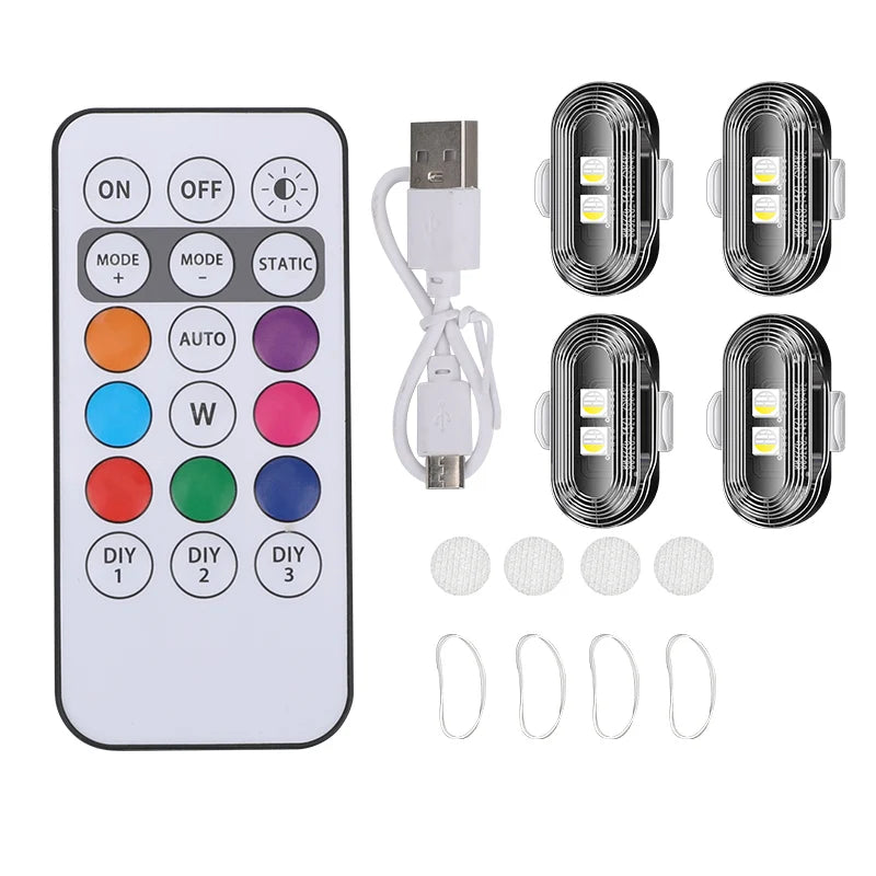 BLALION Car Motorcycle RGB Strobe Lights 8 Colors LED Flash Position Wireless Light Aircraft Airplane Helicopter Warning Lights