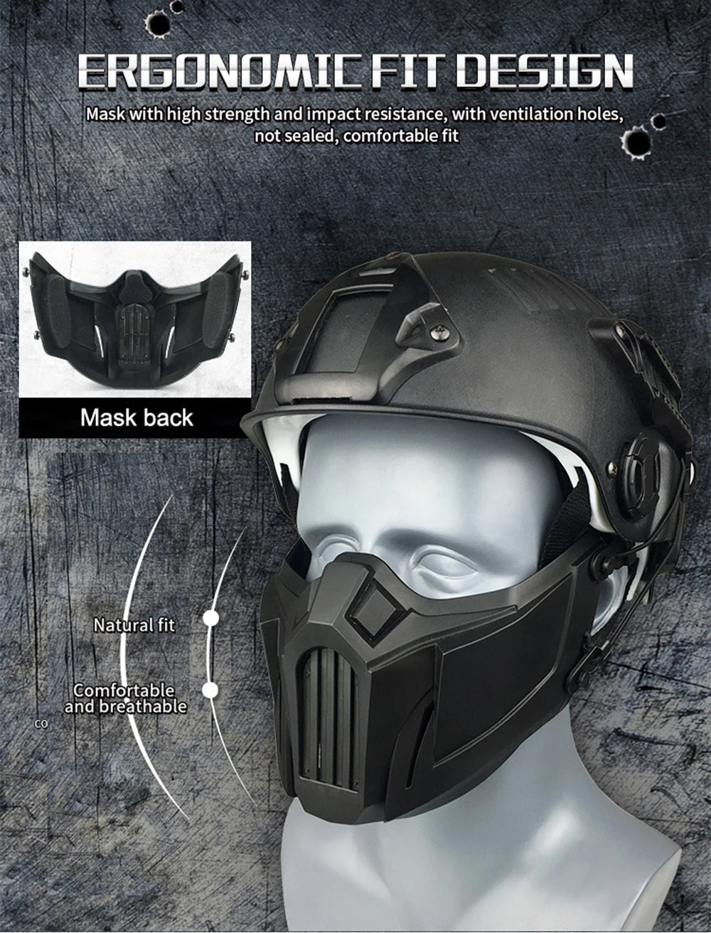 Tactical Airsoft Mask Outdoor Paintball Half Face Iron Warrior Protective Mask Shooting Protection Mouth Mask Hunting Equipment