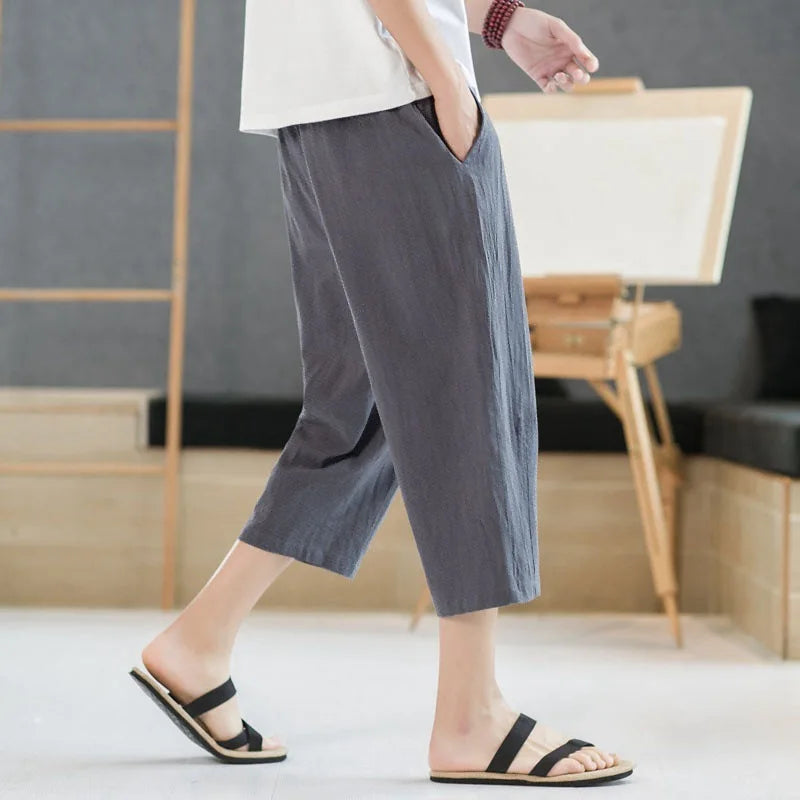 Seven inch pants men's summer ultra-thin ice silk pants, loose and versatile trendy sports and casual pants, fashionable quick d