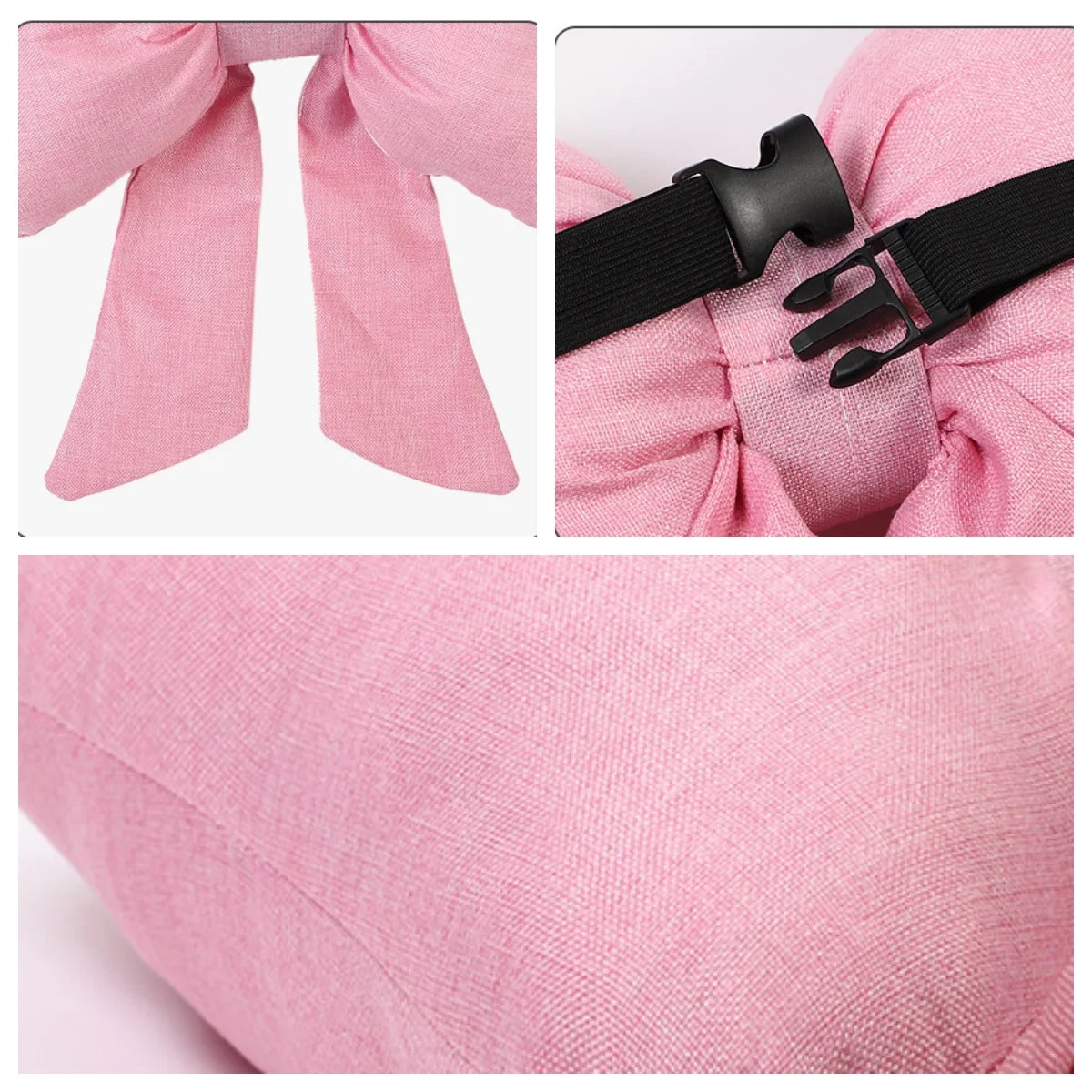 Car Seat Neck Pillow Elegant Bow Car Headrest Pillow Set - Cotton Linen Neck Cushion Universal Fit for Women Comes with 2 Seat B