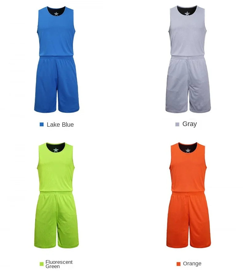 NASA GISS Double sided Basketball Suit Ice Silk Sports Set Men's Summer Quick Drying Men's Running and Fitness Sleeveless T-shir